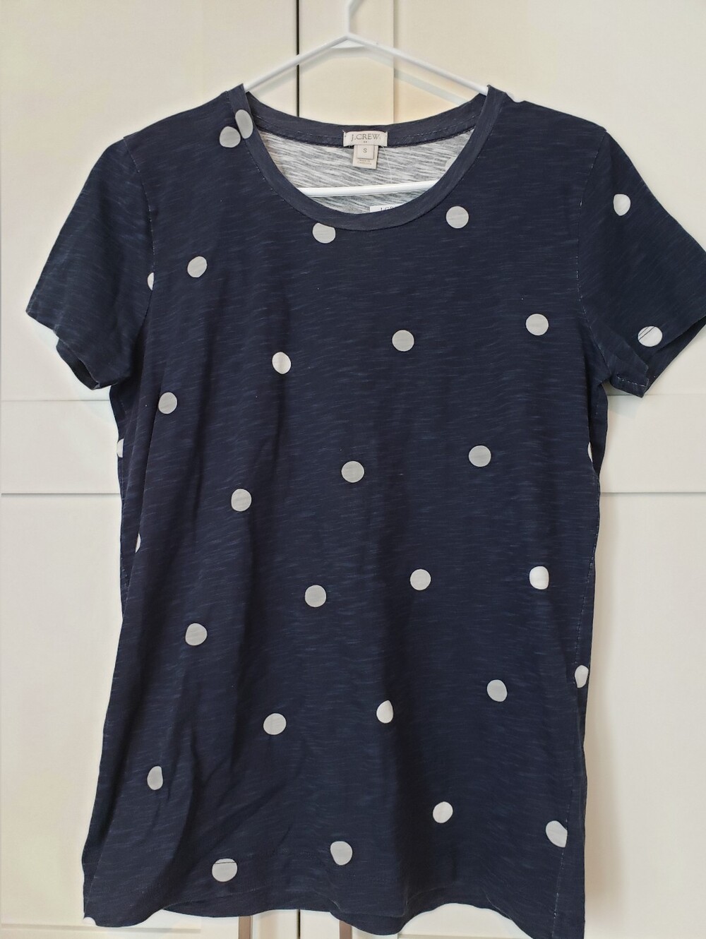 J. Crew Navy and White Polka Dot Short Sleeve Tee